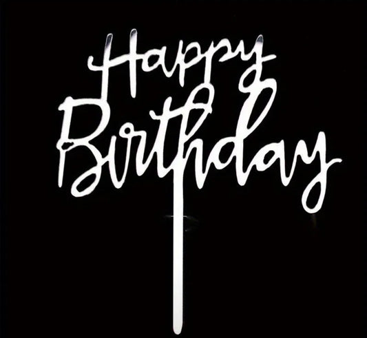 HAPPY BIRTHDAY SILVER CAKE TOPPER