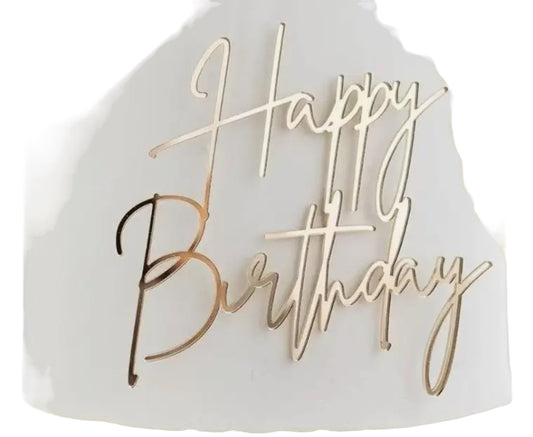 HAPPY BIRTHDAY SCRIPT GOLD CAKE TOPPER