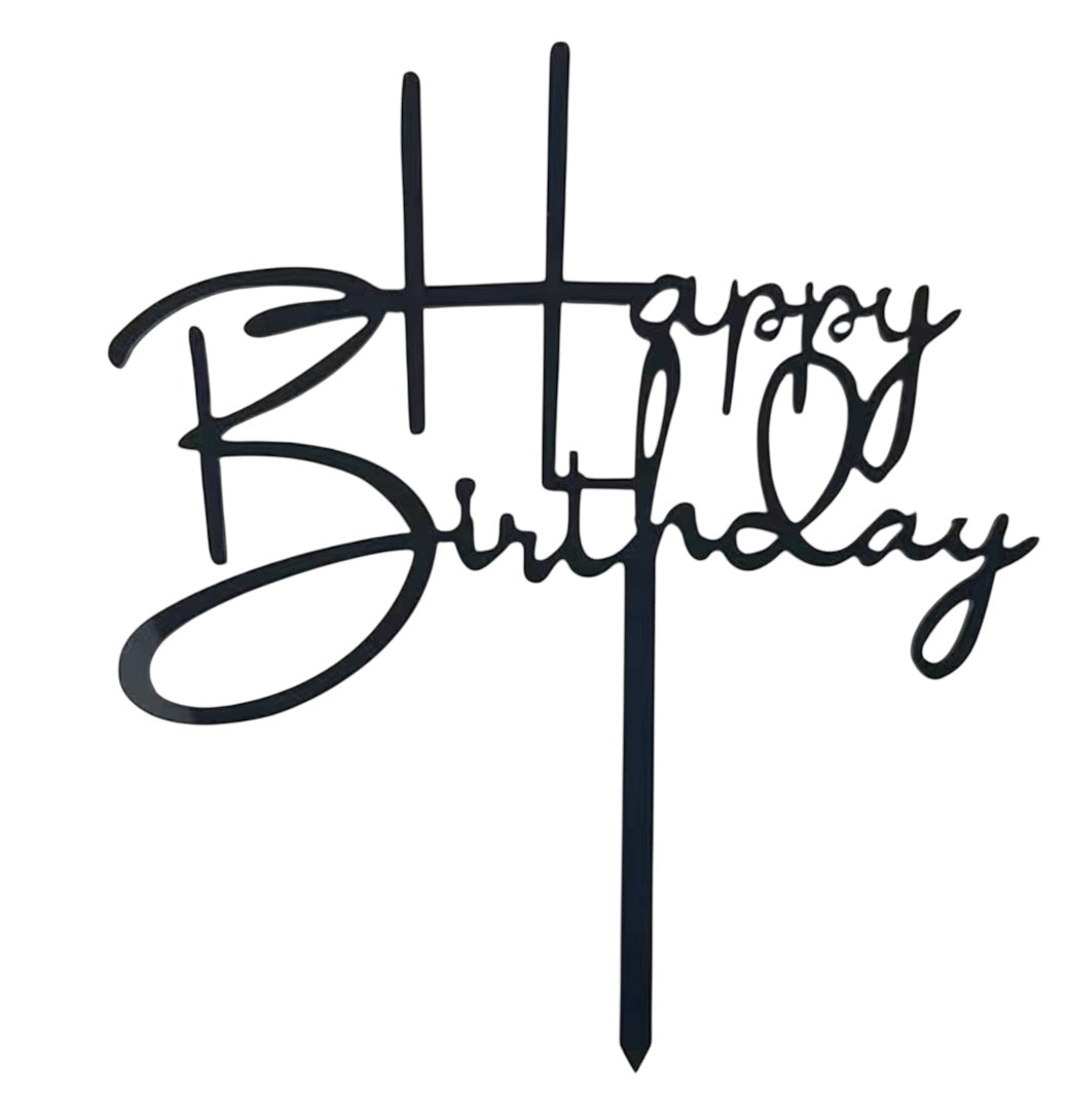 HAPPY BIRTHDAY BLACK CAKE TOPPER